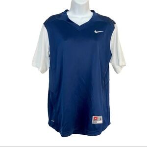Blue White Nike Dri-Fit Team Athletic Jersey Shirt Large V-Neck Sport Jersey